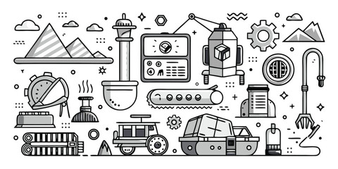 Collection of industrial equipment and tools for construction and mining adventures