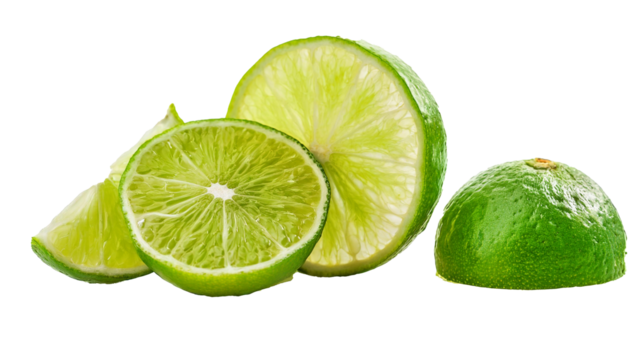 Glossy Lime Segments Displayed on Black Background