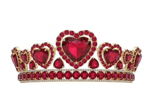 Elegant red ruby heart crown tiara jewelry gemstone royalty princess queen clipart illustration isolated on transparent background - Powered by Adobe