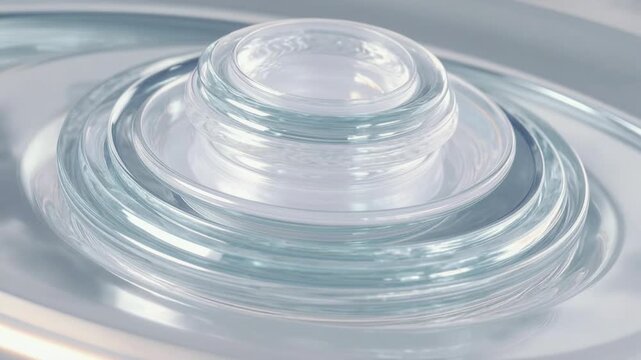 An abstract artistic composition, featuring concentric, transparent glass structures, embodies the principles of minimalist elegance and modern design, creating a sense of tranquil serenity.