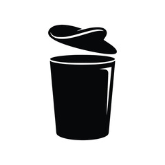 Open Trash Can Bin with Lifting Lid Solid Glyph Vector Icon