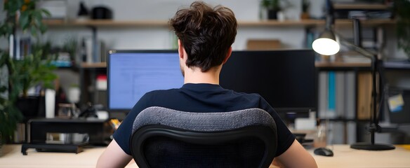 The ergonomics specialist assesses office workstation for optimal comfort and safety conditions.