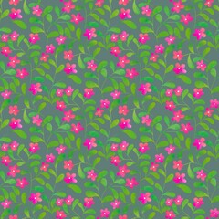 Vibrant Garden Pattern with Pink Flowers and Green Foliage
