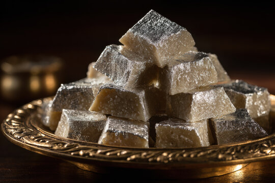 Glossy Cashew Fudge with Silver Varak