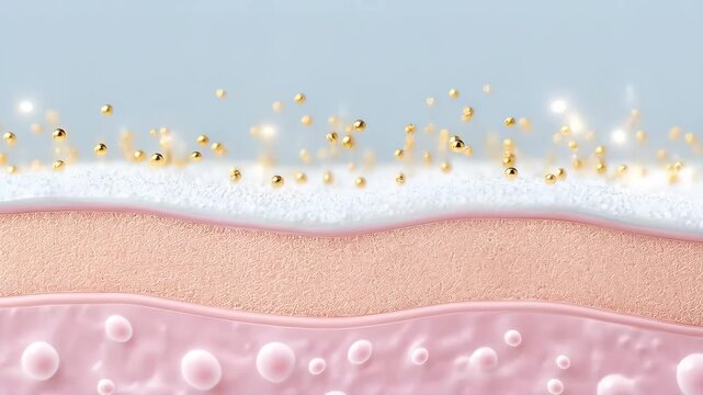 A detailed illustration of skin layers with beauty product elements, demonstrating the science behind skincare.