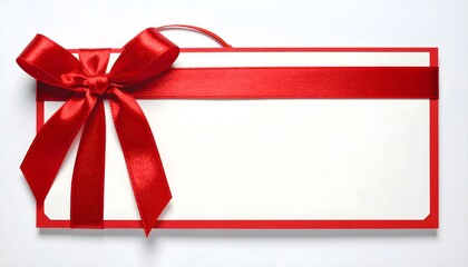 Elegant red ribbon bow adorns blank gift tag, perfect for personalized messages, special occasions, and heartfelt greetings