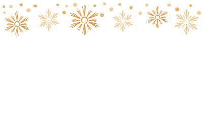 Gold snowflake border with scattered dots on white, warm minimalist winter header template for invitations, menus, flyers, packaging and festive social posts.
