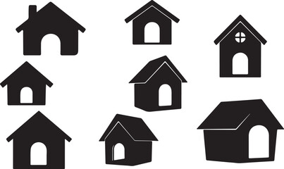 Collection of Simple Black House Silhouettes for Various Design Projects and Conceptual Uses