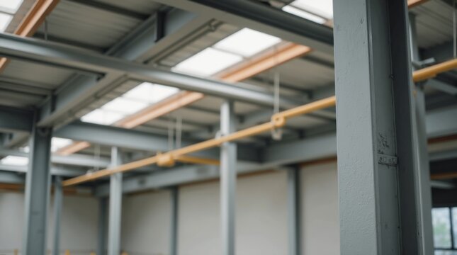 Estructura de acero industrial con vigas expuestas y texturas met&aacute;licas