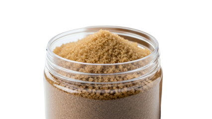 Glass Jar Filled with Brown Sugar on Transparent Background