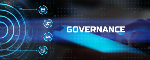 Corporate Governance and Strategic Decision-Making Illustrated on a Digital Interface.