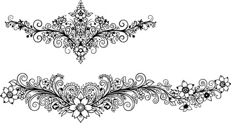 Elegant floral ornamental dividers crafted with intricate detail, perfect for adding a touch of vintage charm and sophistication to designs.