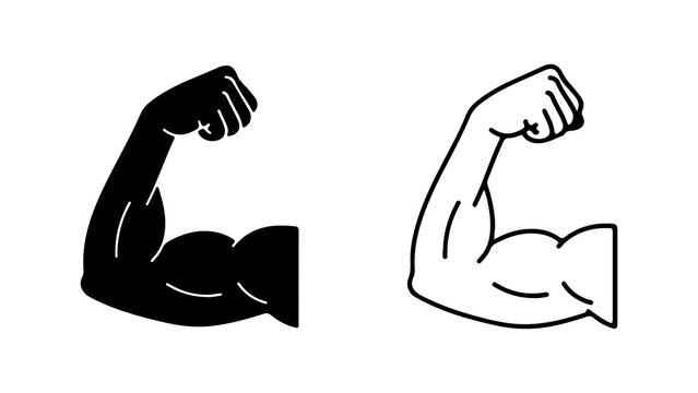 Strong muscular arm flexing with transparent background