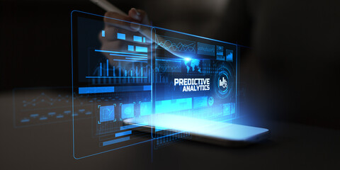 redictive Analytics and Business Data Forecasting Illustrated on a Virtual Screen.