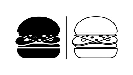 Fototapeta premium Burger icon set with black and white styles
