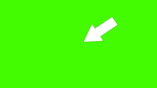 Animated arrow pointing on green screen. Directional arrow symbol animation with ALPHA
