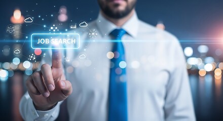 Man touches digital job search interface finger touching