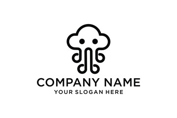 Minimalist Cloud Octopus Logo Design - Creative Abstract Monoline Icon for Technology or Smart Solutions