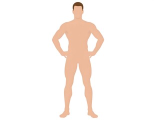 Fototapeta premium Silhouette illustration of a muscular, standing person, hands on hips, in nude tones on a white background