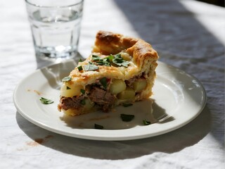 Meat & Potato Pie A savory pie with a filling of meat and potatoes.