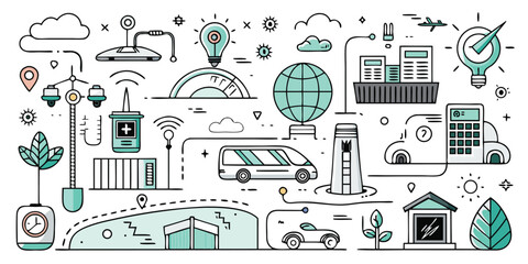 Smart transportation technology network concept connected vehicles infrastructure and smart city elements