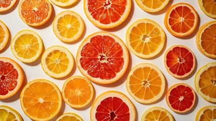 Seamless citrus fruit pattern background with fresh oranges, lemons, and grapefruit slices for a vibrant, healthy design