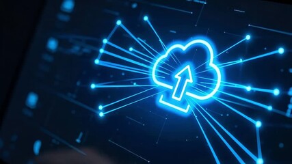 Finger activating cloud storage upload with vibrant digital interface animation showcasing modern data transfer and secure online backup solutions - Powered by Adobe