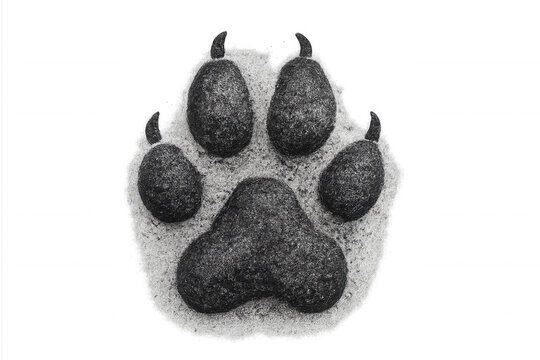 Plush felt animal paw print icon design. Black and white handmade craft item with a transparent background