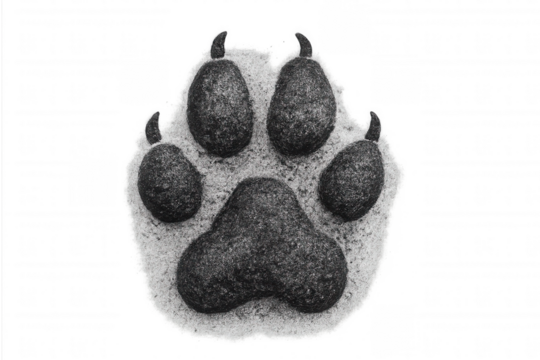Plush felt animal paw print icon design. Black and white handmade craft item with a transparent background