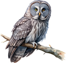 Great Grey Owl Watercolor Vector Illustration