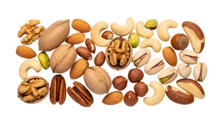 Mixed Nuts Assortment with Walnut Cashew Almond Pecan Brazil Nut Pistachio on Transparent Background