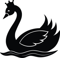 Obraz premium Elegant Swan Wearing Silver Tiara On Serene Lake Vector silhouette