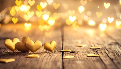 Capture the magic of love with shimmering golden hearts and warm bokeh lights, perfect for romantic celebrations and heartfelt messages.