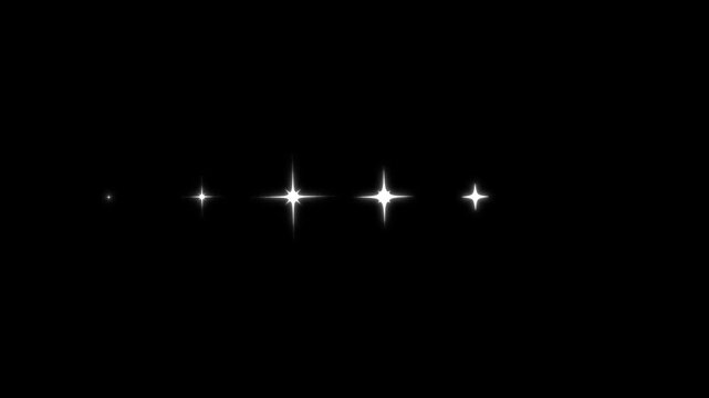 Magic twinkle stars starlight on chroma key black screen background. blinking retro vector stars and dots, twinkling starry night sky, looping animation, white cartoon blinking stars. 4k animation