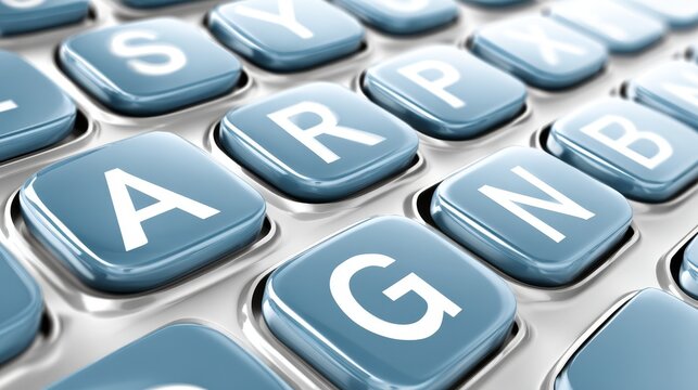 Vibrant blue keyboard featuring arn text sleek and essential computer peripheral for efficient typing and digital interaction.