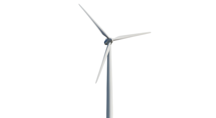 Wind turbine with white blades against a black and white background