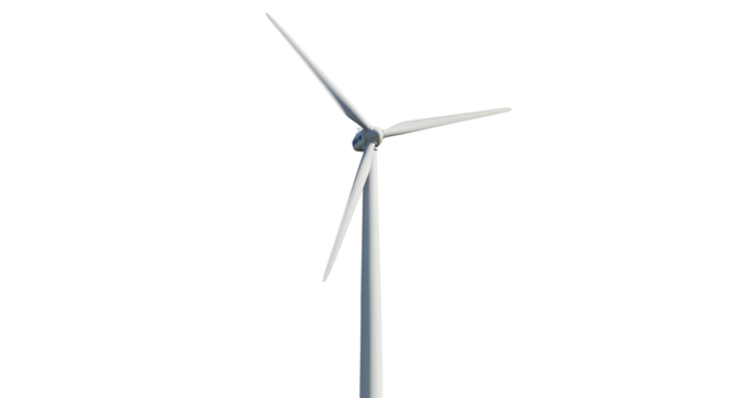 Wind turbine with white blades against a black and white background