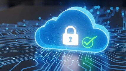 Secure cloud computing provides data protection with a padlock and checkmark ensuring safe data transmission for modern business technology solutions - Powered by Adobe