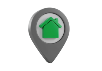 Green house icon on map pointer isolated PNG on transparent background location pin symbol for real estate business