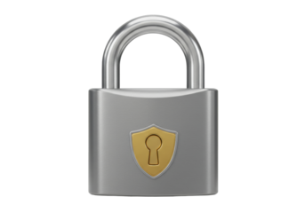 Isolated silver padlock with golden keyhole shield security concept for protection and privacy digital render illustration
