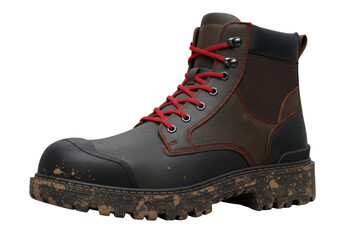 Dirty work boot PNG illustration isolated on transparent background Rugged footwear for outdoor adventures