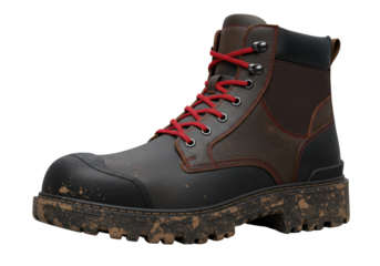 Dirty work boot PNG illustration isolated on transparent background Rugged footwear for outdoor adventures