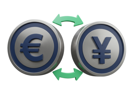 Euro and Yen Currency Exchange PNG Illustration Isolated on Transparent Background Finance and Investment Concept