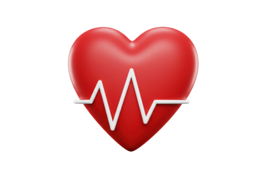 Red heart with heartbeat line PNG illustration isolated on transparent background for medical or health concept