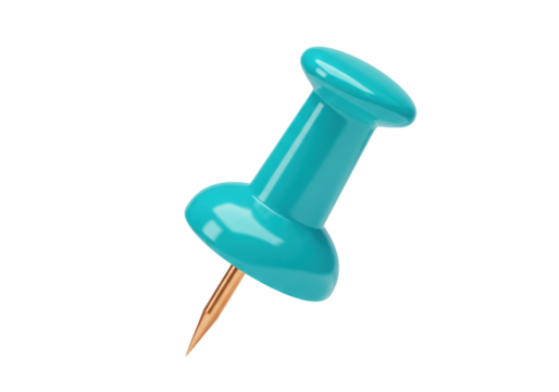 Turquoise push pin PNG illustration isolated on transparent background for office and school supplies design projects