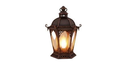 Vintage Ornate Lantern with Warm Light on Transparent Background