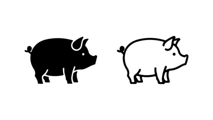 Fototapeta premium Pig icons with outline and solid fill with transparent background
