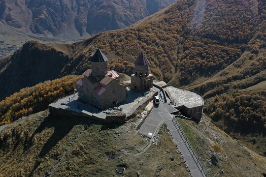 Aerial View of Gergeti Trinity Church, Georgia