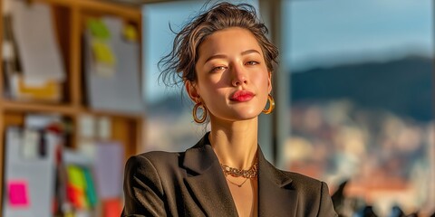 Photo of a female CEO businesswoman in her private office