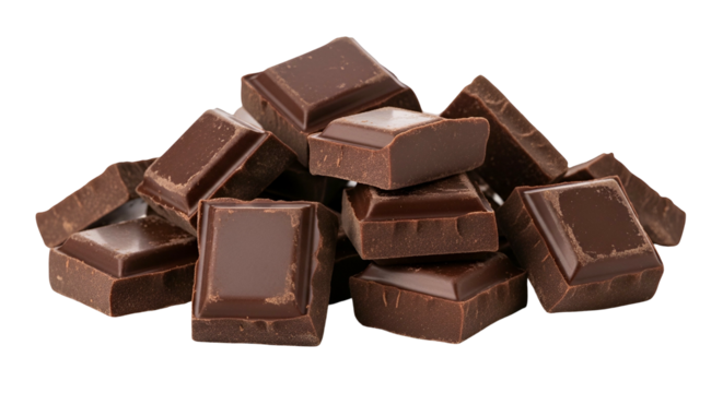 Dark Chocolate Pieces on Transparent Background Close Up
